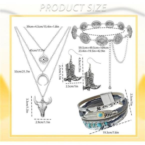 Western Jewelry Set Camila Cowgirl Accessories: Concho Belt, Necklace, Bracelet main image 7